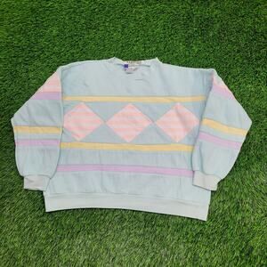Vintage 90s Diamond Stripes Sweatshirt Womens M 21x20 Boxy